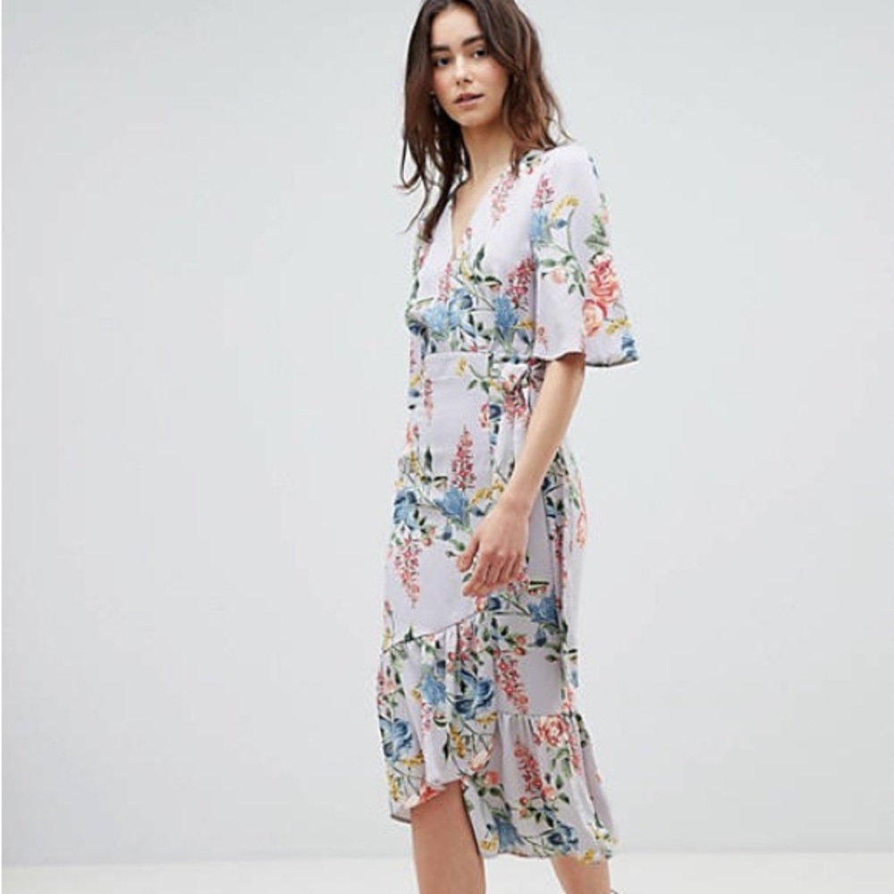 ASOS Floral Print Kimono Sleeve Wrap Midi Dress - 8